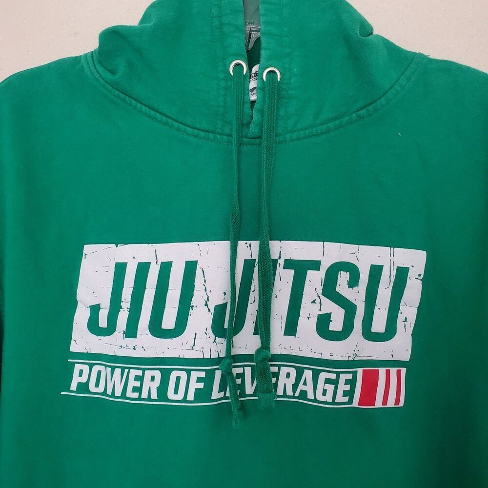 Brazilian Jiu Jitsu Hoodie Power Of Leverage Size M Green Fleece Lined Pockets - Picture 2 of 14